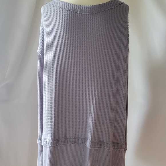 Free People lilac-grey distressed tunic thumb slits waffle weave XS - Picture 7 of 8